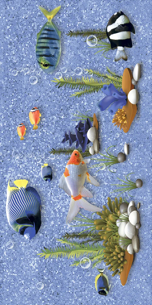 Glossy Finish Aquarium Blue Decor P2 PGVT 600x1200mm