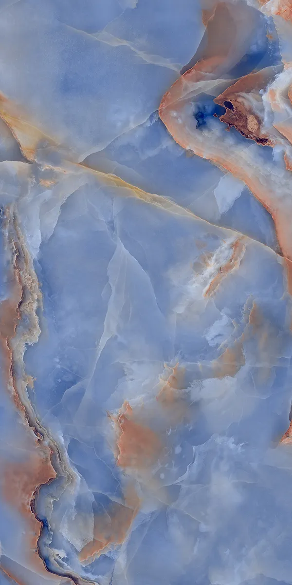 Iris 1042 Blue 600x1200mm Semi Highglossy PGVT tile in a marble look