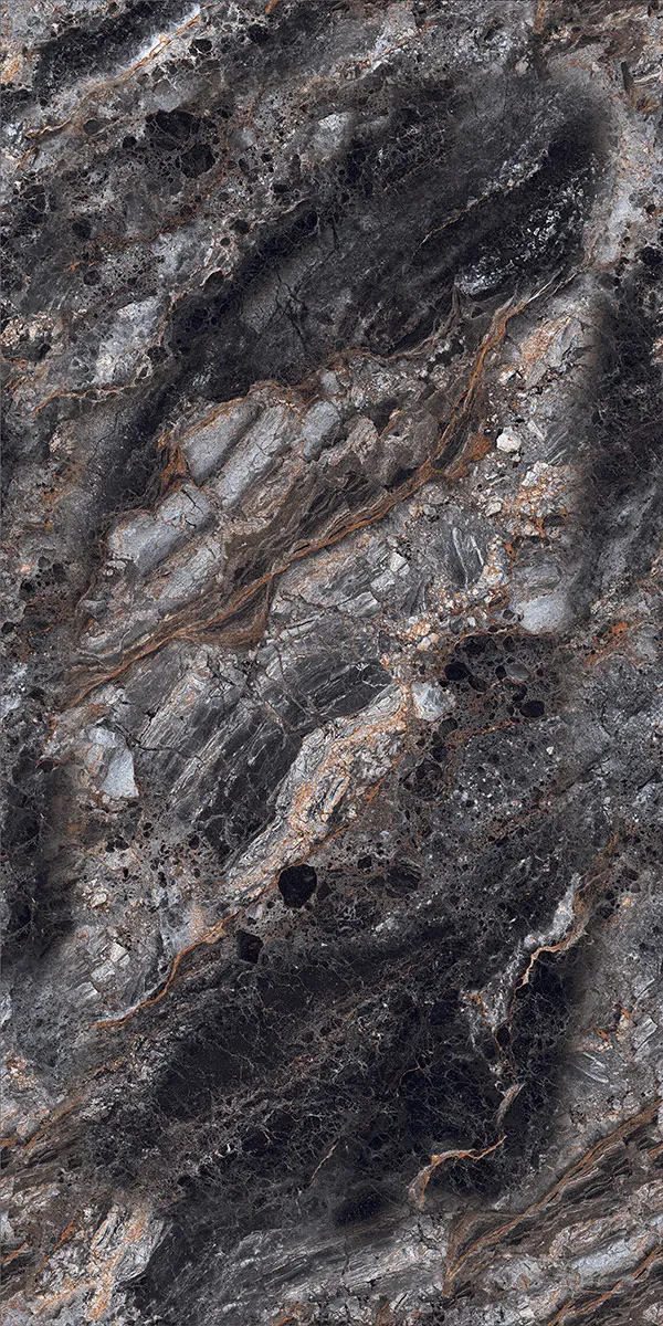 Willy Black 600x1200mm High Glossy PGVT tile in a marble look